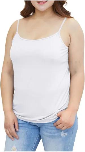 Women Plus Size Camisole Tops Spaghetti Strap Sleeveless Tops Round Neck Thin Stretchy Tanks 2025 Solid Color Blouses