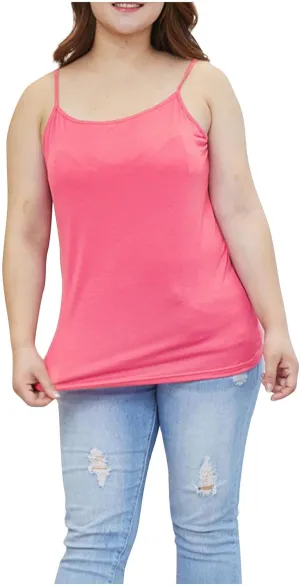Women Plus Size Camisole Tops Spaghetti Strap Sleeveless Tops Round Neck Thin Stretchy Tanks 2025 Solid Color Blouses