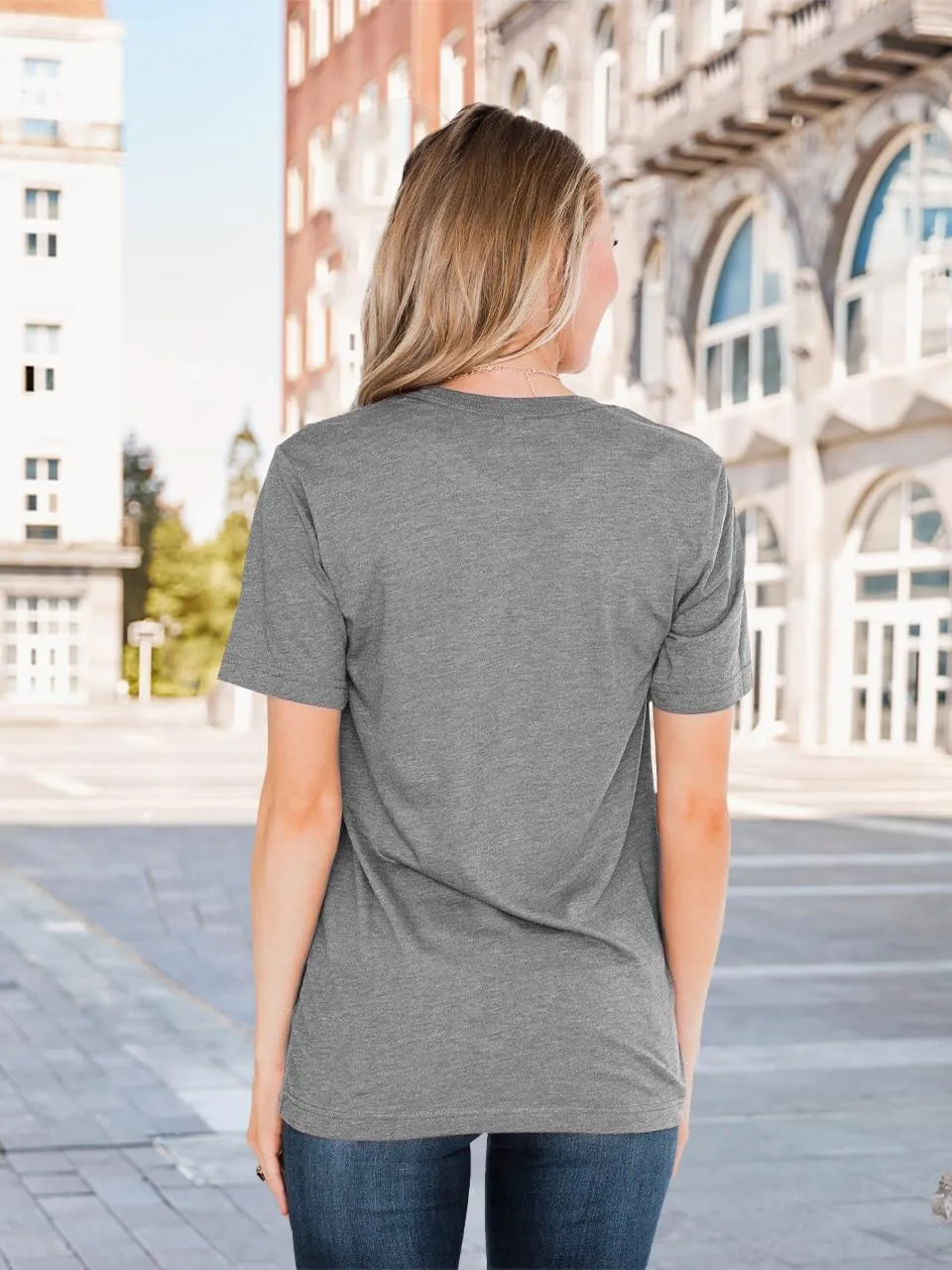 Women Summer Beach Tops Trees Print V Neck Short Sleeve Coconut Tree T Shirt Funny Graphic Tees