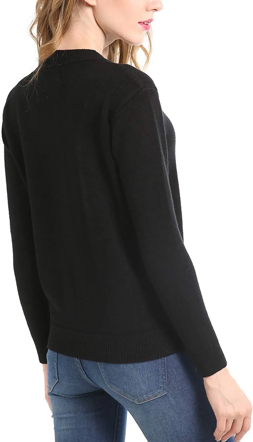 Women Thick Button Down Cardigan Sweaters Crew Neck Medium Weight Long Sleeve