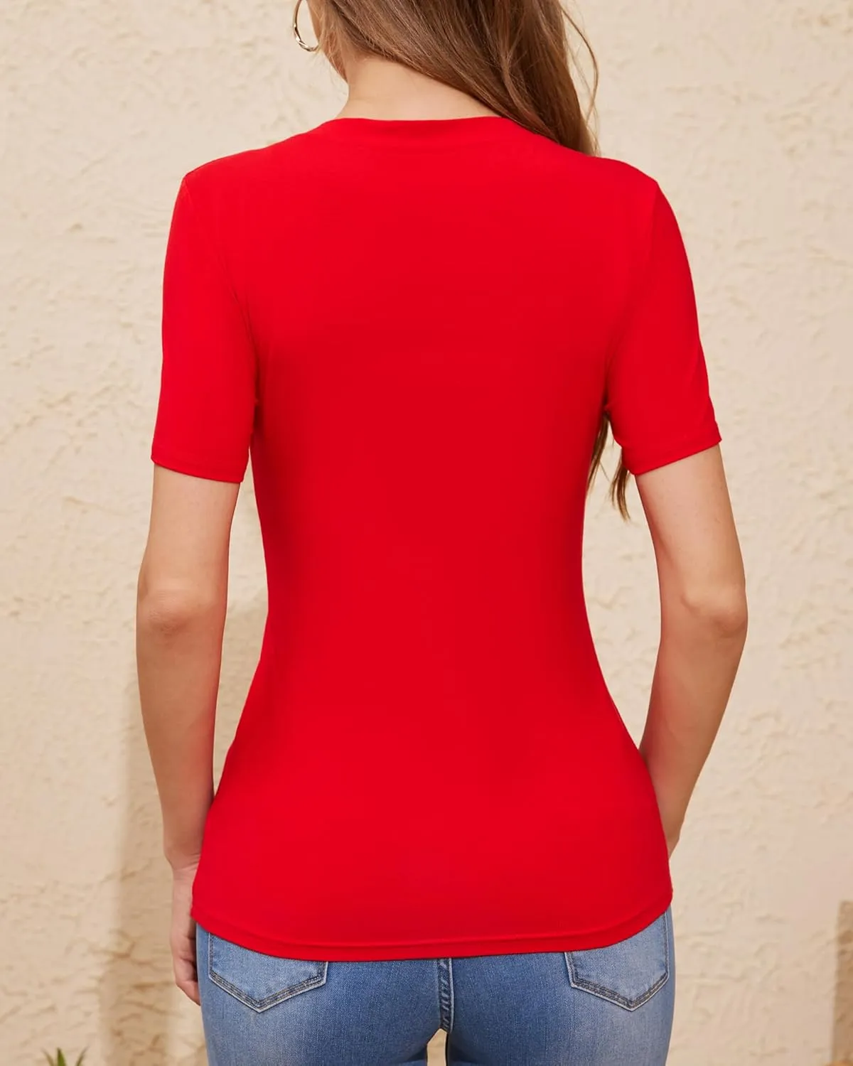 Women V Neck Short Sleeve Tight Fitted Summer Dressy Casual Sexy Cute Tops T Shirts Tee Tshirt Clothes