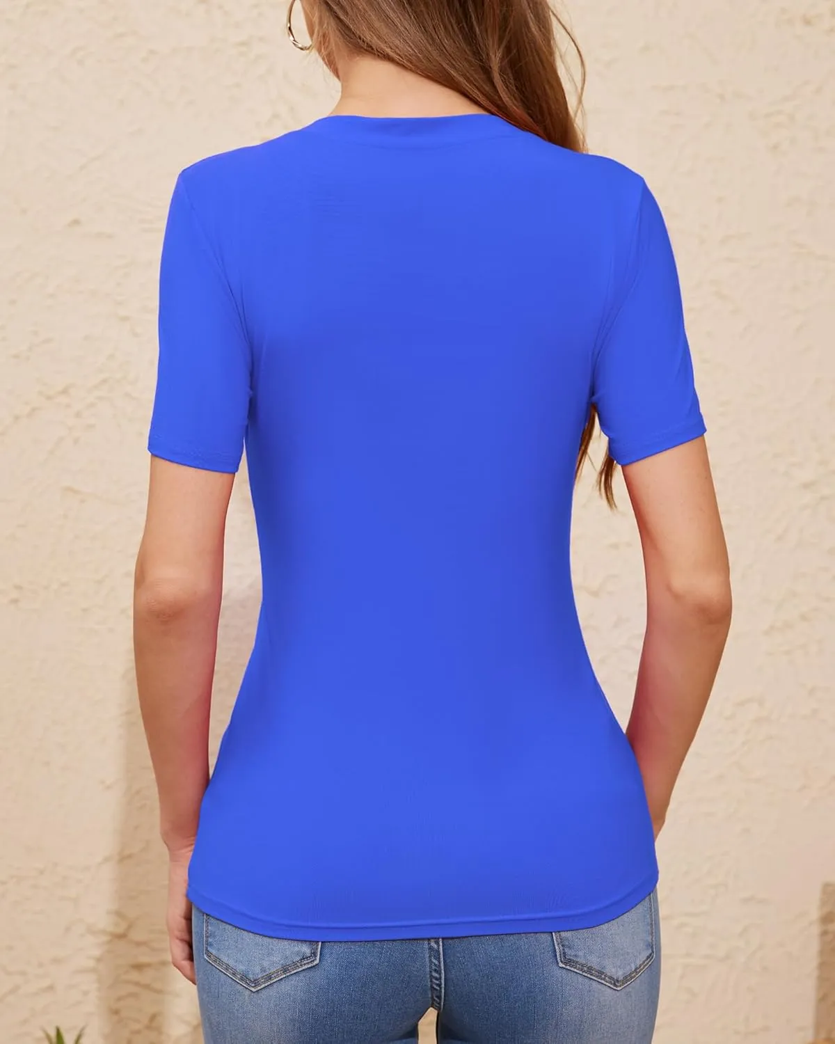 Women V Neck Short Sleeve Tight Fitted Summer Dressy Casual Sexy Cute Tops T Shirts Tee Tshirt Clothes