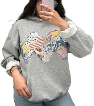 Women Y2k Graphic Hoodie Heart Print Long Sleeve Sweatshirt Oversized Valentine's Day Pullover Top Streetwear (Gray,L)
