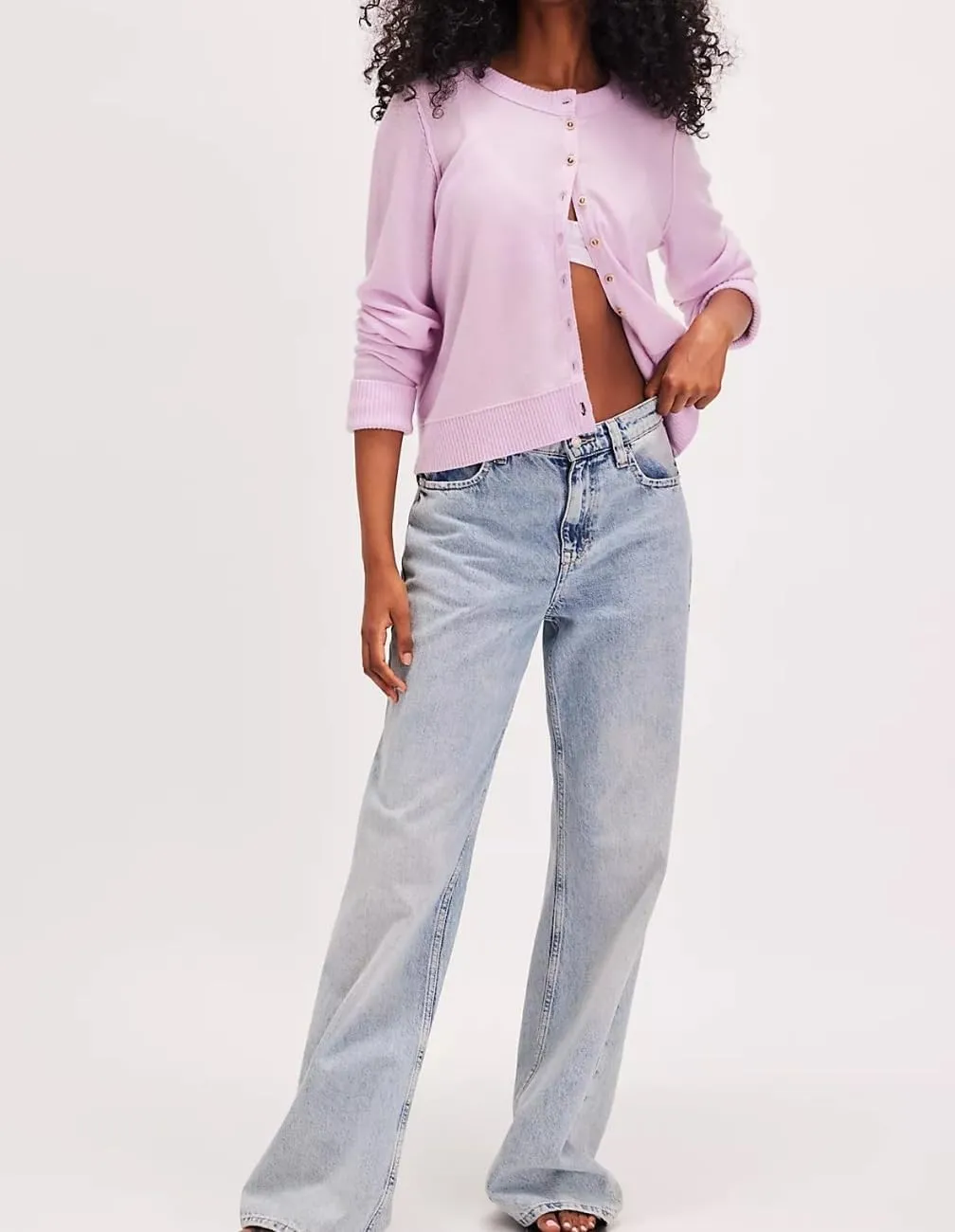 Women Y2K Open Front Button Down Knit Crop Cardigan Sweater Scoop Neck Long Sleeve Solid Causal Ribbed Top Fall