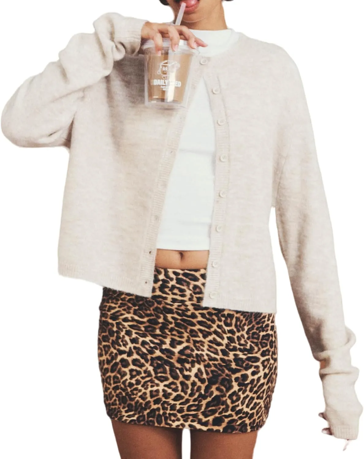 Women Y2k Open Front Sweater Long Sleeve Crewneck Crop Cardigan Cute Button Down Knit Pullover Tops Streetwear