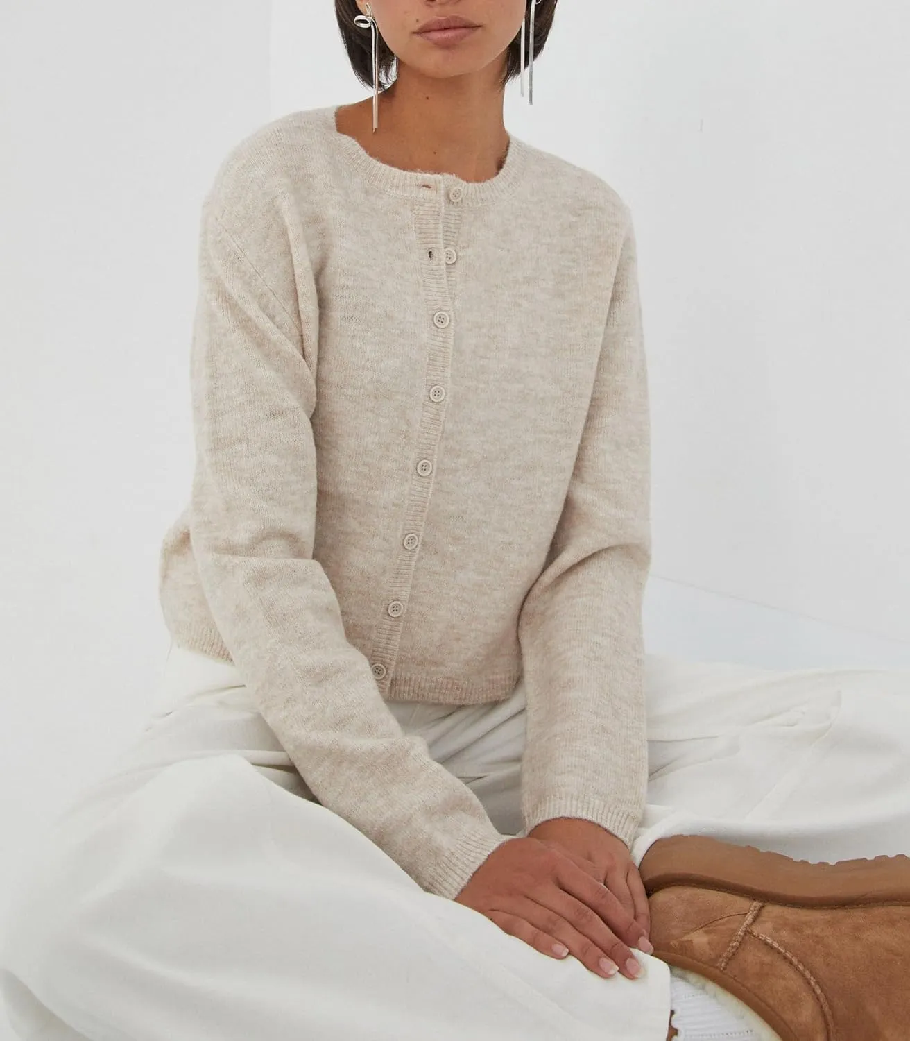 Women Y2k Open Front Sweater Long Sleeve Crewneck Crop Cardigan Cute Button Down Knit Pullover Tops Streetwear