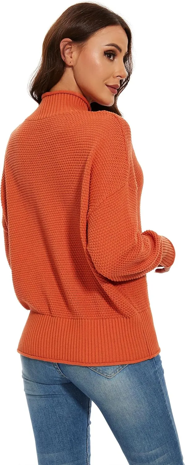 Women's 100% Cotton Turtleneck Oversized Sweaters 2024 Loose Long Sleeve Pullover Batwing Knit Jumper