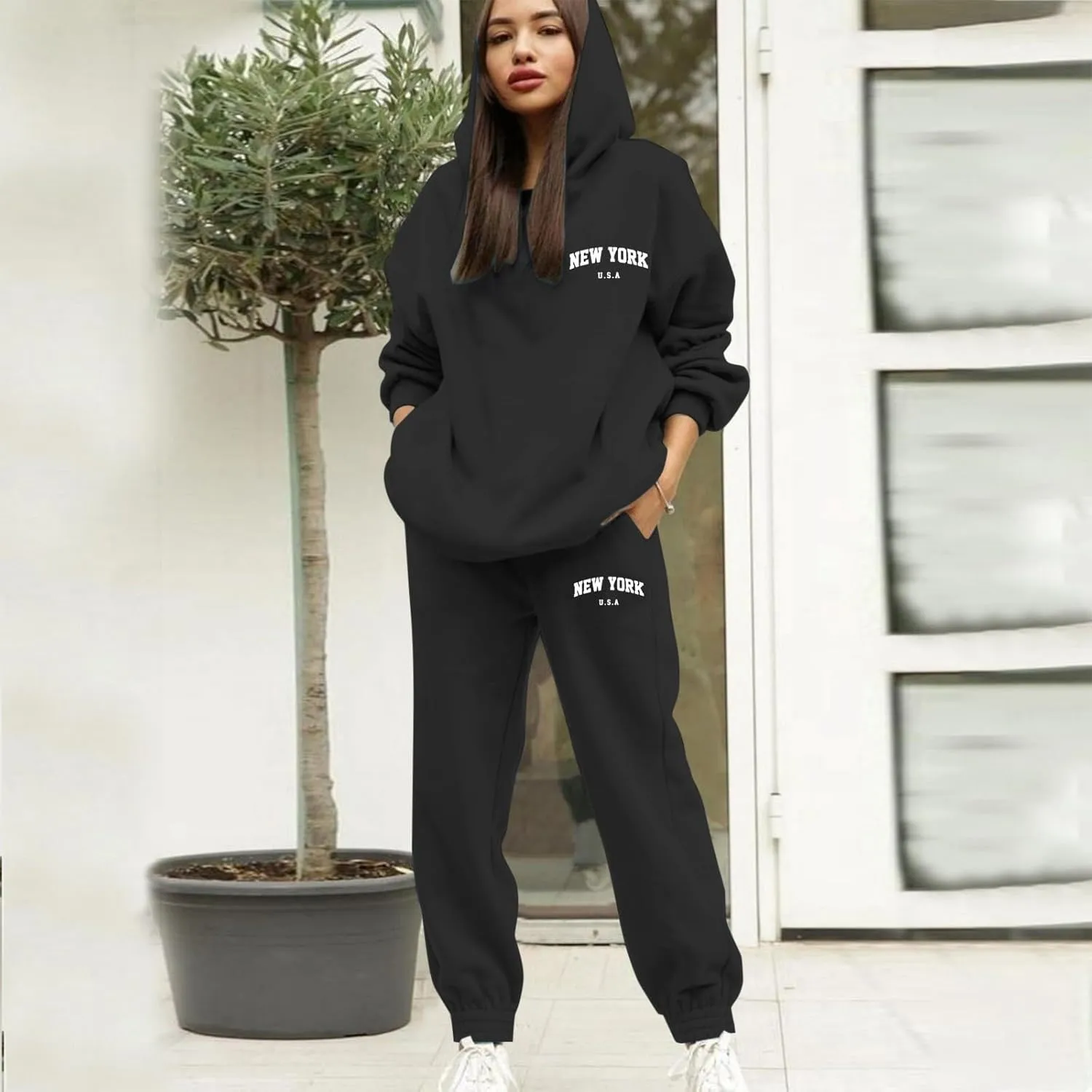 Womens 2 Piece Outfits Lounge Half Zip Hoodie Sweatsuit Sets Oversized Sweatshirt Baggy Fall Fashion Sweatpants 2025