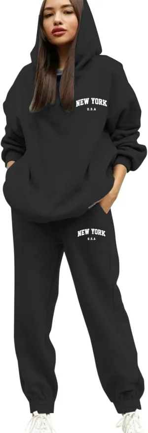 Womens 2 Piece Outfits Lounge Half Zip Hoodie Sweatsuit Sets Oversized Sweatshirt Baggy Fall Fashion Sweatpants 2025