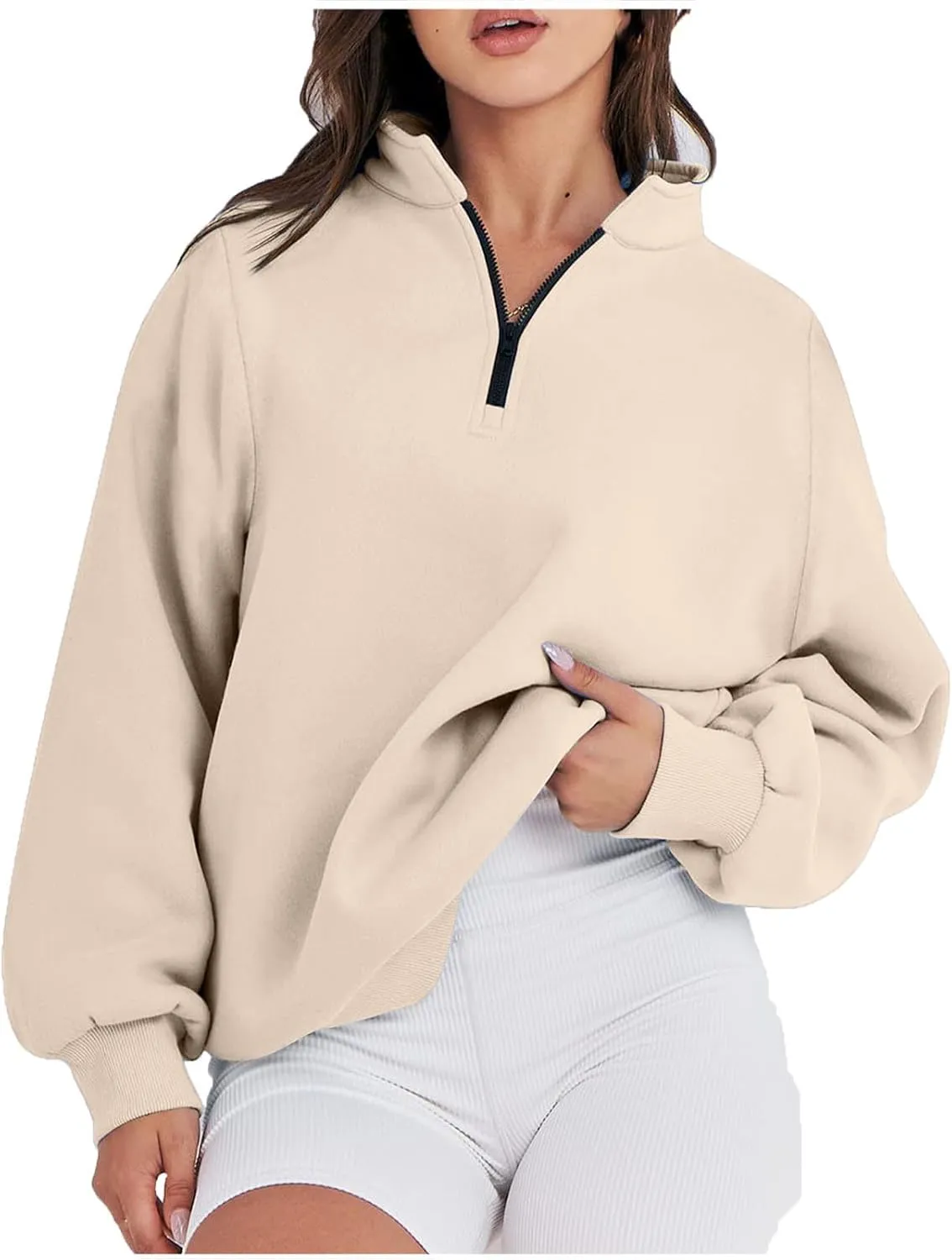 Womens 2023 Tredny Fall Zip Up Fleece Sweatshirt Puff Sleeve Pullover Tops Long Sleeve Fall Teen Girl Y2K Hoodies