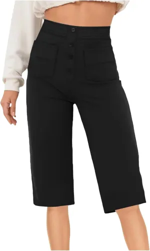 Womens Baggy Wide Leg Pants Womens Capri Pants Drawstring High Rise Side Striped Slouchy Palazzo with Pockets High