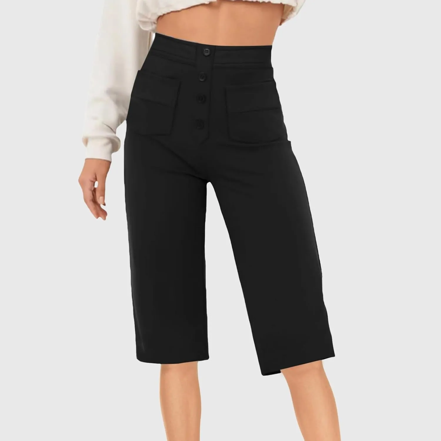 Womens Baggy Wide Leg Pants Womens Capri Pants Drawstring High Rise Side Striped Slouchy Palazzo with Pockets High
