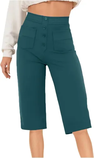 Womens Baggy Wide Leg Pants Womens Capri Pants Drawstring High Rise Side Striped Slouchy Palazzo with Pockets High