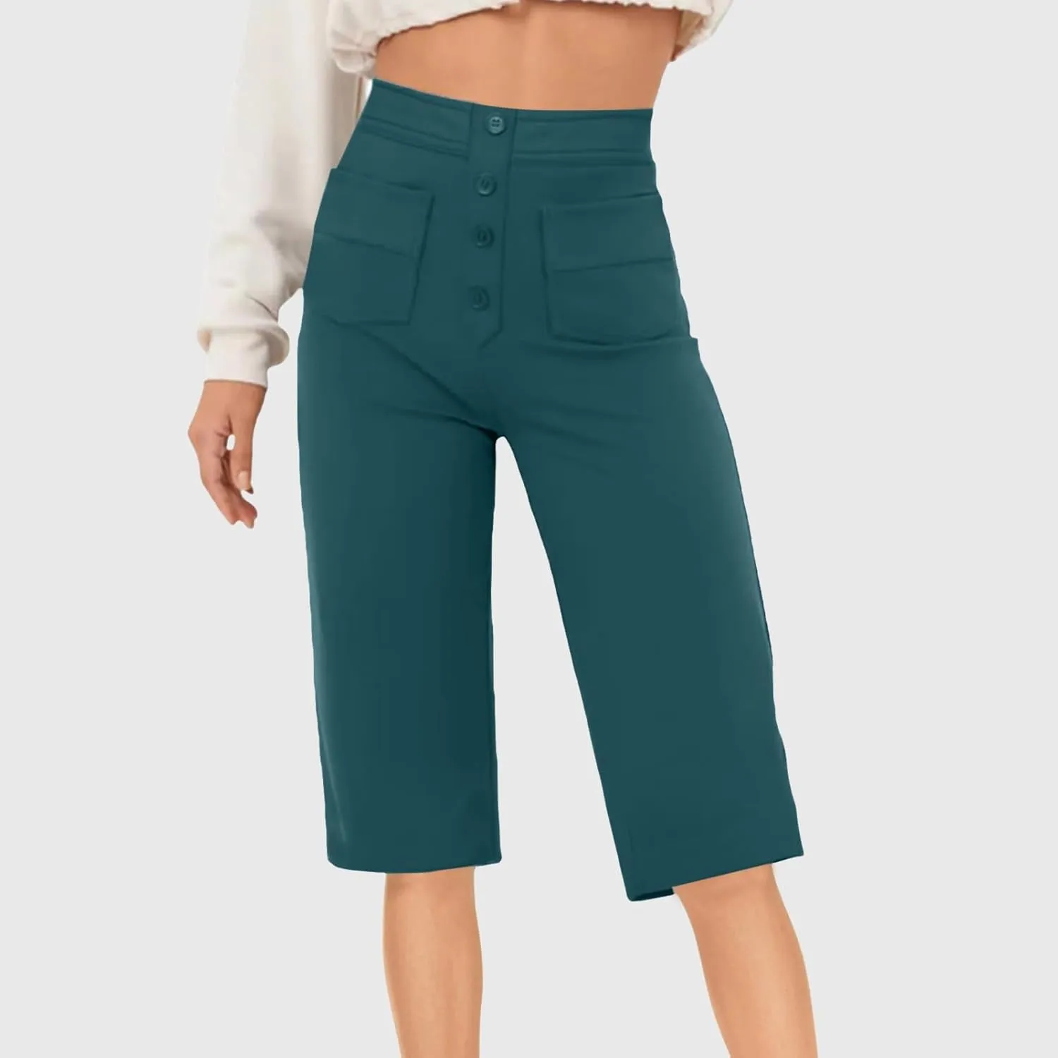 Womens Baggy Wide Leg Pants Womens Capri Pants Drawstring High Rise Side Striped Slouchy Palazzo with Pockets High