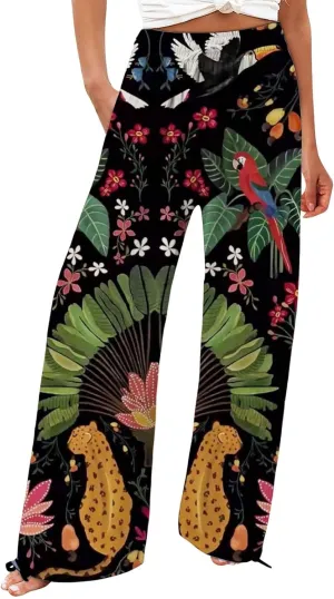 Women's Boho Wide Leg Palazzo Pants Womens Cotton Casual Loose Pants Comfy Work Pants with Long Casual Wide Leg
