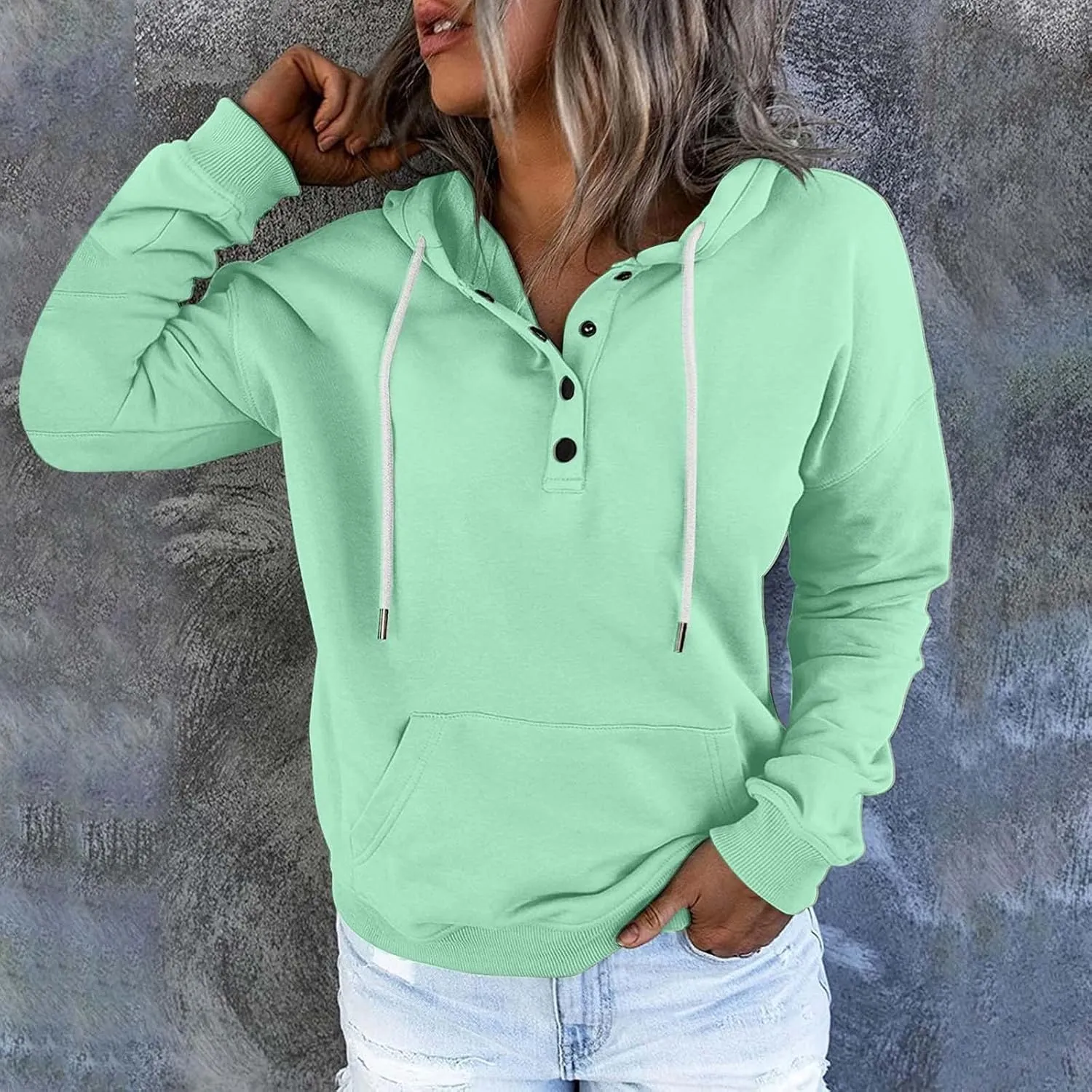 Women's Button Up Hoodies Sweatshirts Fleece Long Sleeve Athletic Workout Pullover Y2K Clothes Fall Winter Clothes