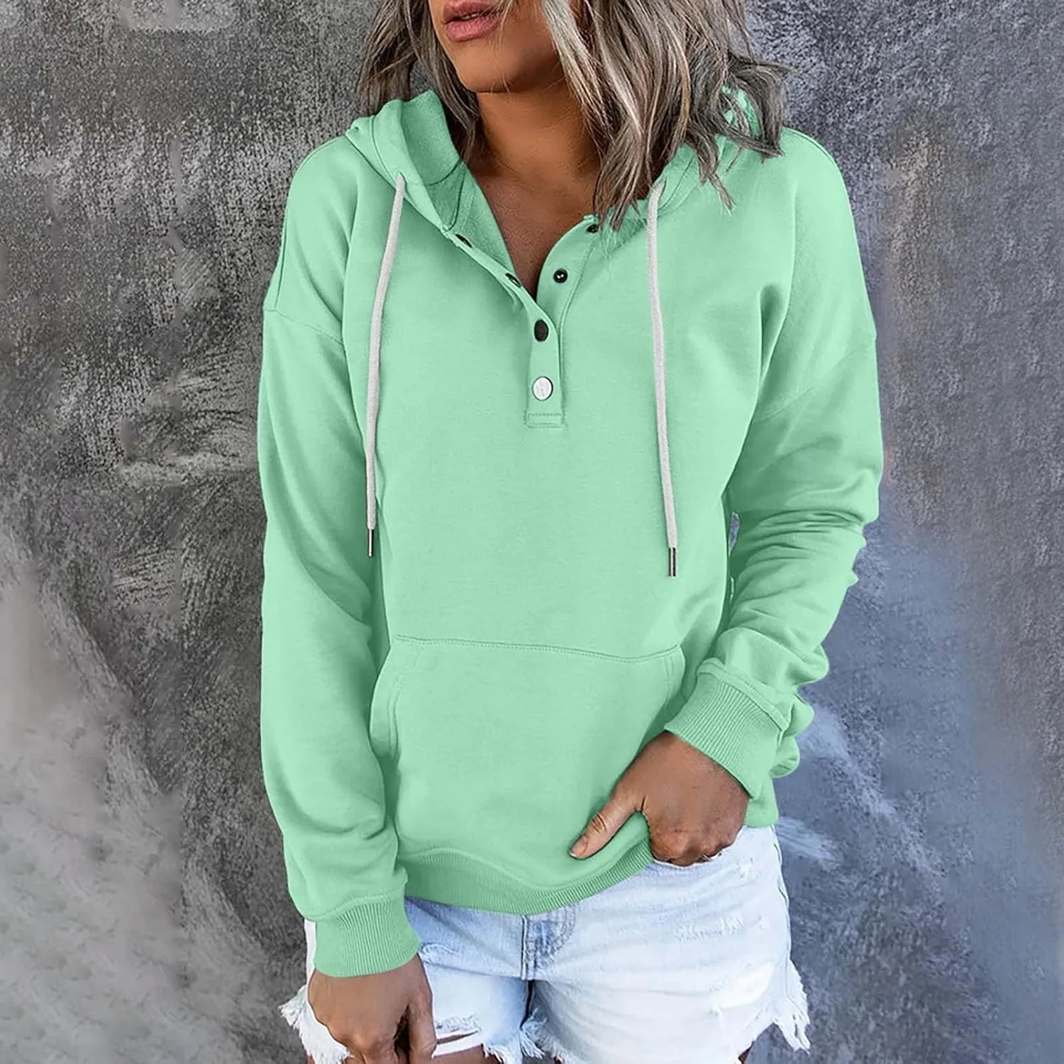 Women's Button Up Hoodies Sweatshirts Fleece Long Sleeve Athletic Workout Pullover Y2K Clothes Fall Winter Clothes