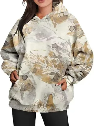 Womens Camo Hoodie Maple Leaf Print Oversized Pullover Sweatshirt Men Casual Loose Fit Long Sleeve Hoodies with Pocket