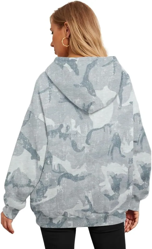Womens Camo Hoodies Fleece Oversized Hooded Sweatshirts Fashion Tree Leaf Graphic Pullover Tops