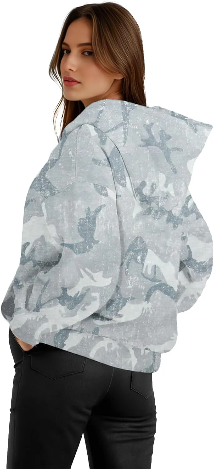 Womens Camo Hoodies Fleece Oversized Hooded Sweatshirts Fashion Tree Leaf Graphic Pullover Tops