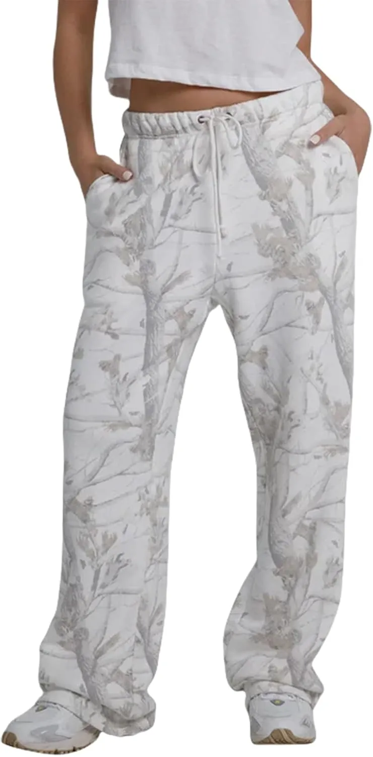 Womens Camo Pants Casual Elastic Waist Wide Leg Pants Lightweight Baggy Sweatpants with Pocket