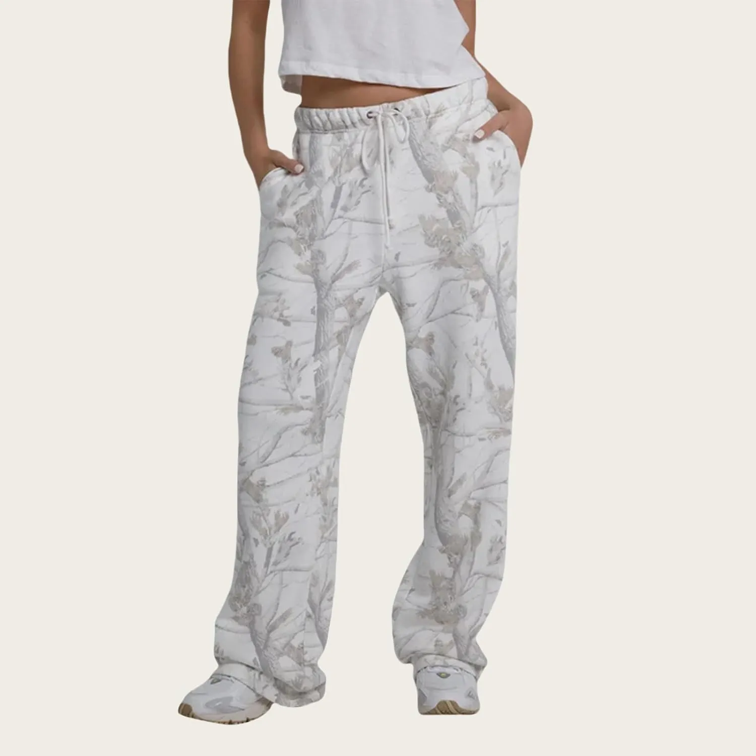 Womens Camo Pants Casual Elastic Waist Wide Leg Pants Lightweight Baggy Sweatpants with Pocket