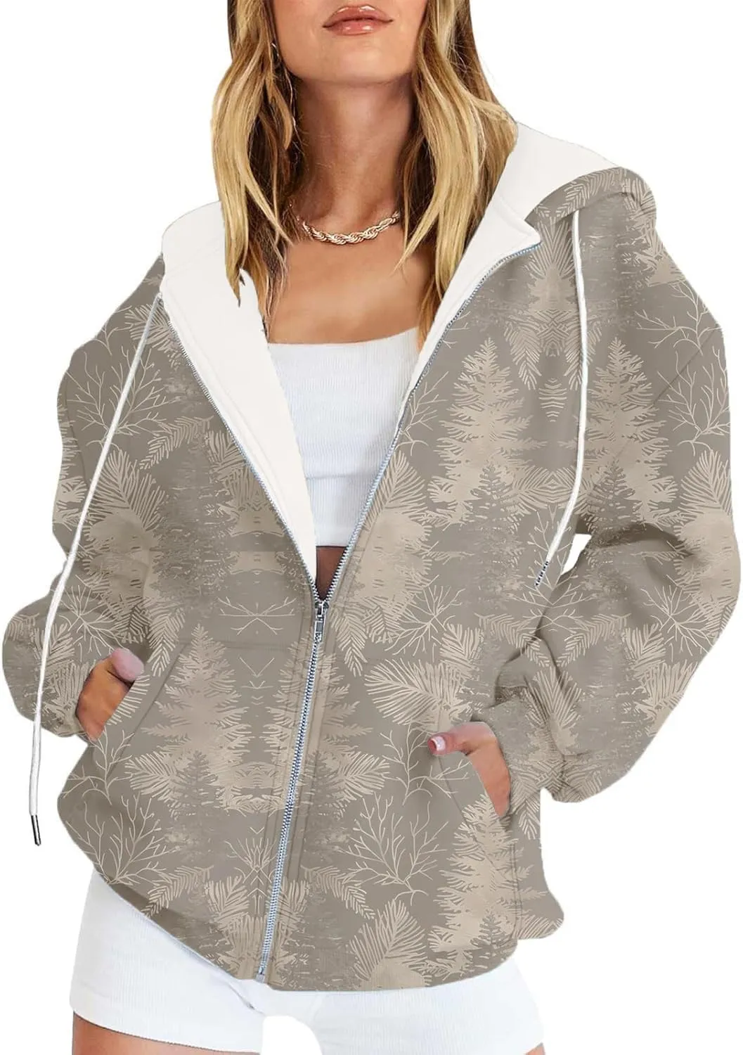 Womens Camo Zip Up Hoodie Long Sleeve Graphic Oversized Hooded Jackets Fleece Camouflage Hoodie with Pockets