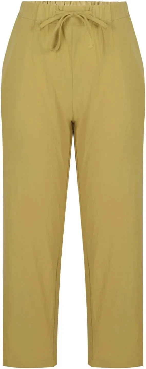 Womens Casual Linen Pants Summer Drawstring Solid Color High Waisted Pants Loose Beach Trousers with Pockets 2025