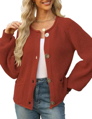Women's Chunky Cardigan Button Down Open Front Sweater with Pockets Long Sleeve Outerwear Knitted Cardigan