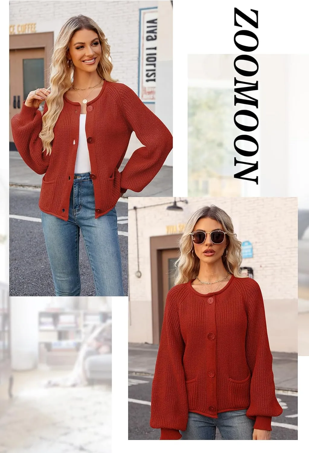 Women's Chunky Cardigan Button Down Open Front Sweater with Pockets Long Sleeve Outerwear Knitted Cardigan