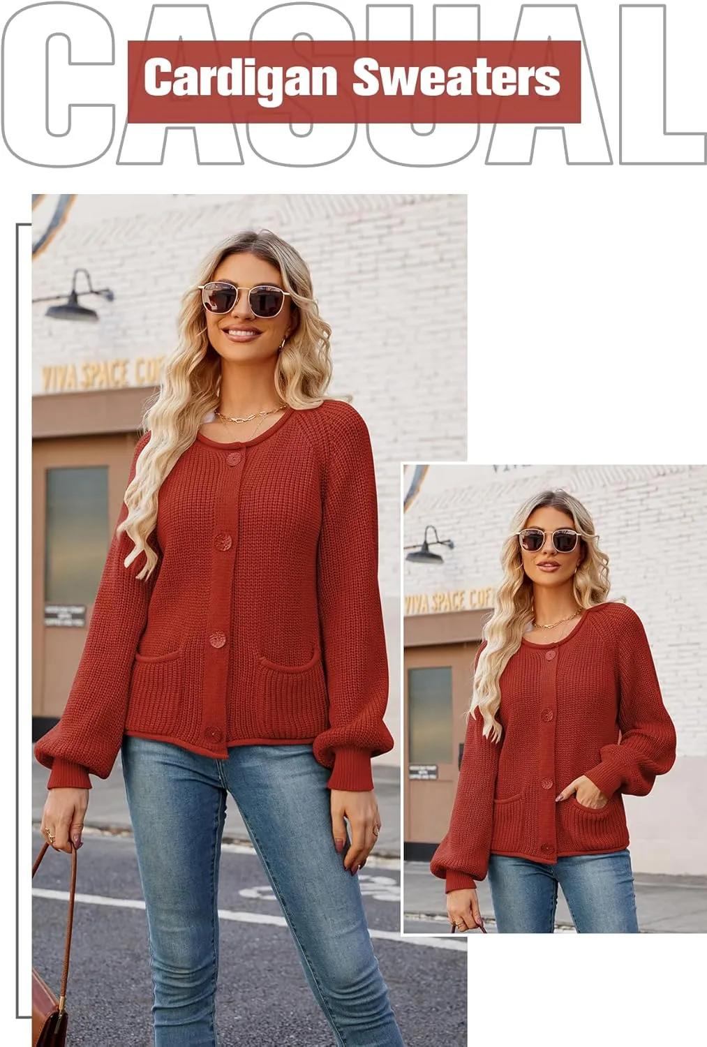 Women's Chunky Cardigan Button Down Open Front Sweater with Pockets Long Sleeve Outerwear Knitted Cardigan