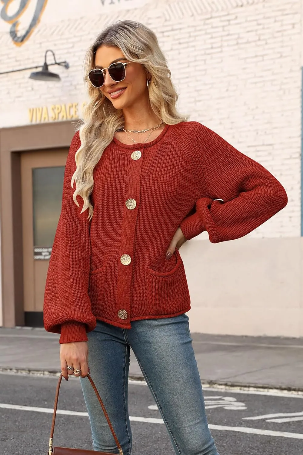 Women's Chunky Cardigan Button Down Open Front Sweater with Pockets Long Sleeve Outerwear Knitted Cardigan