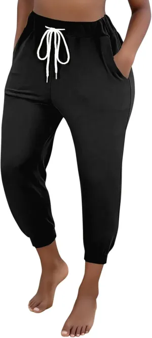 Women's Cinch Bottom Casual Pants Trendy Elastic High Waist Drawtring Summer Pants Lightweight Comfy Loose Trousers