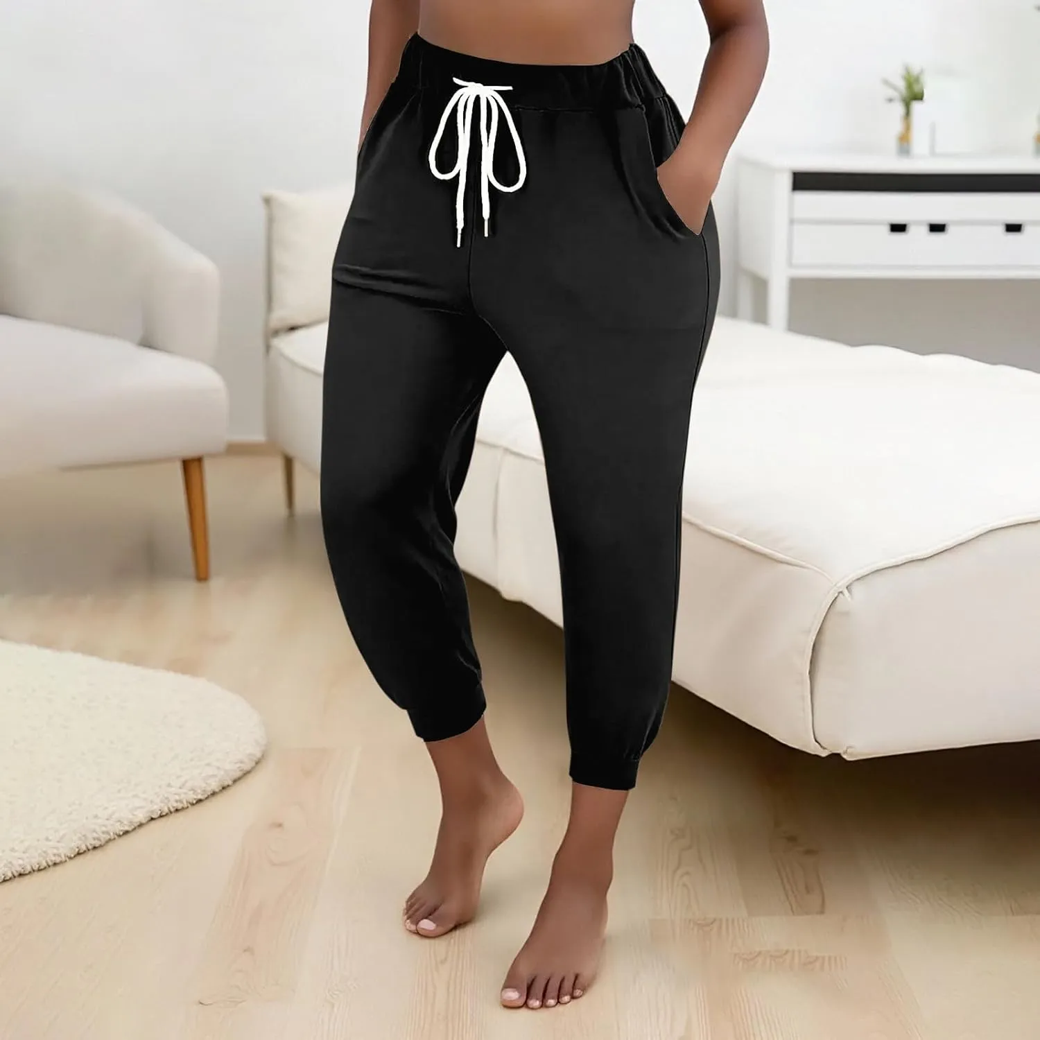 Women's Cinch Bottom Casual Pants Trendy Elastic High Waist Drawtring Summer Pants Lightweight Comfy Loose Trousers