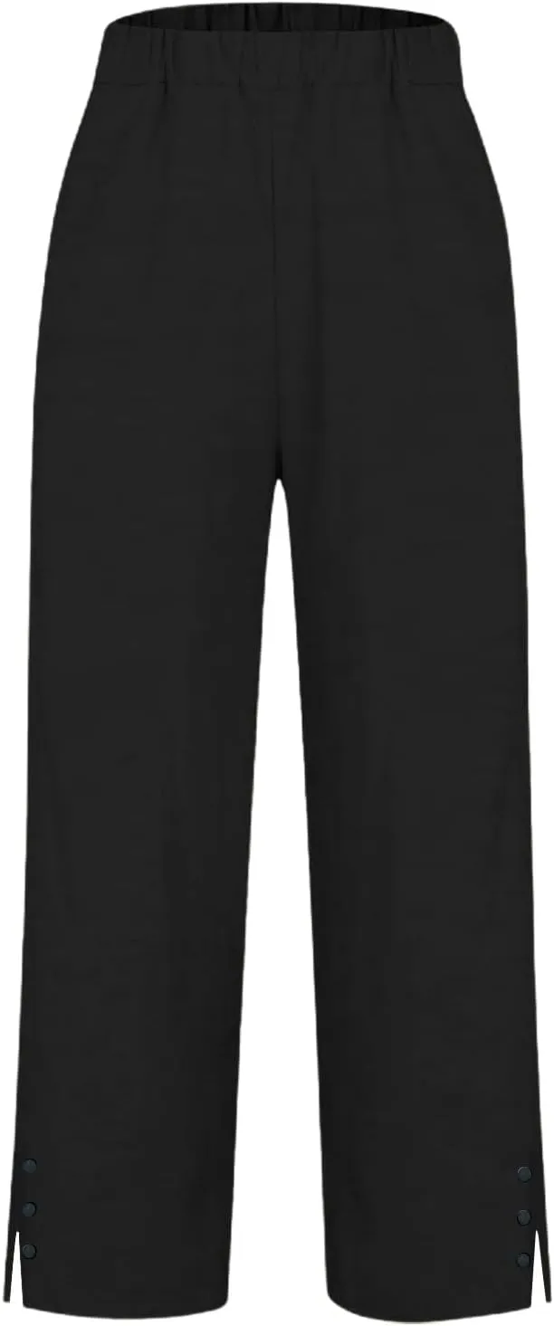 Womens Cotton Linen Pants for Summer Elastic Waisted Pants Casual Loose Trouser with Pockets for Women 2025