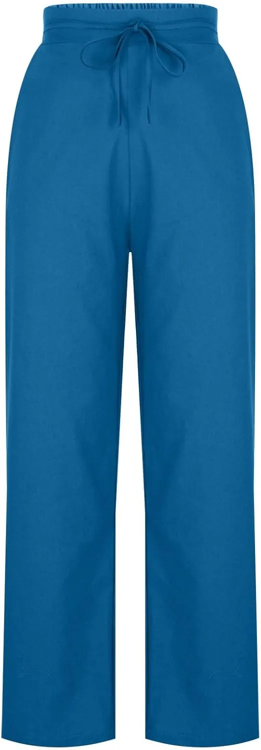Womens Cotton Linen Wide Leg Pants Elastic High Waist Tie Knot Beach Casual Trousers Lightweight Straight Leg Pant