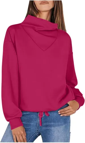 Womens Cowl Neck Sweatshirt Long Sleeve Y2K Hoodies Solid Color Loose Ual Pullover Tops 2024 Fall Winter Clothes