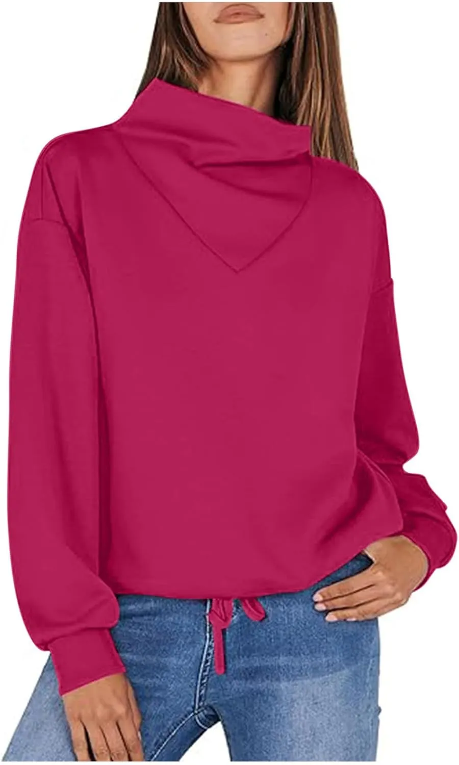 Womens Cowl Neck Sweatshirt Long Sleeve Y2K Hoodies Solid Color Loose Ual Pullover Tops 2024 Fall Winter Clothes