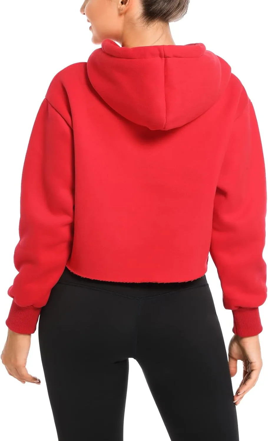 Women's Cropped Hoodie Fleece Long Sleeve Pullover Cut Off Hood Sweatshirt