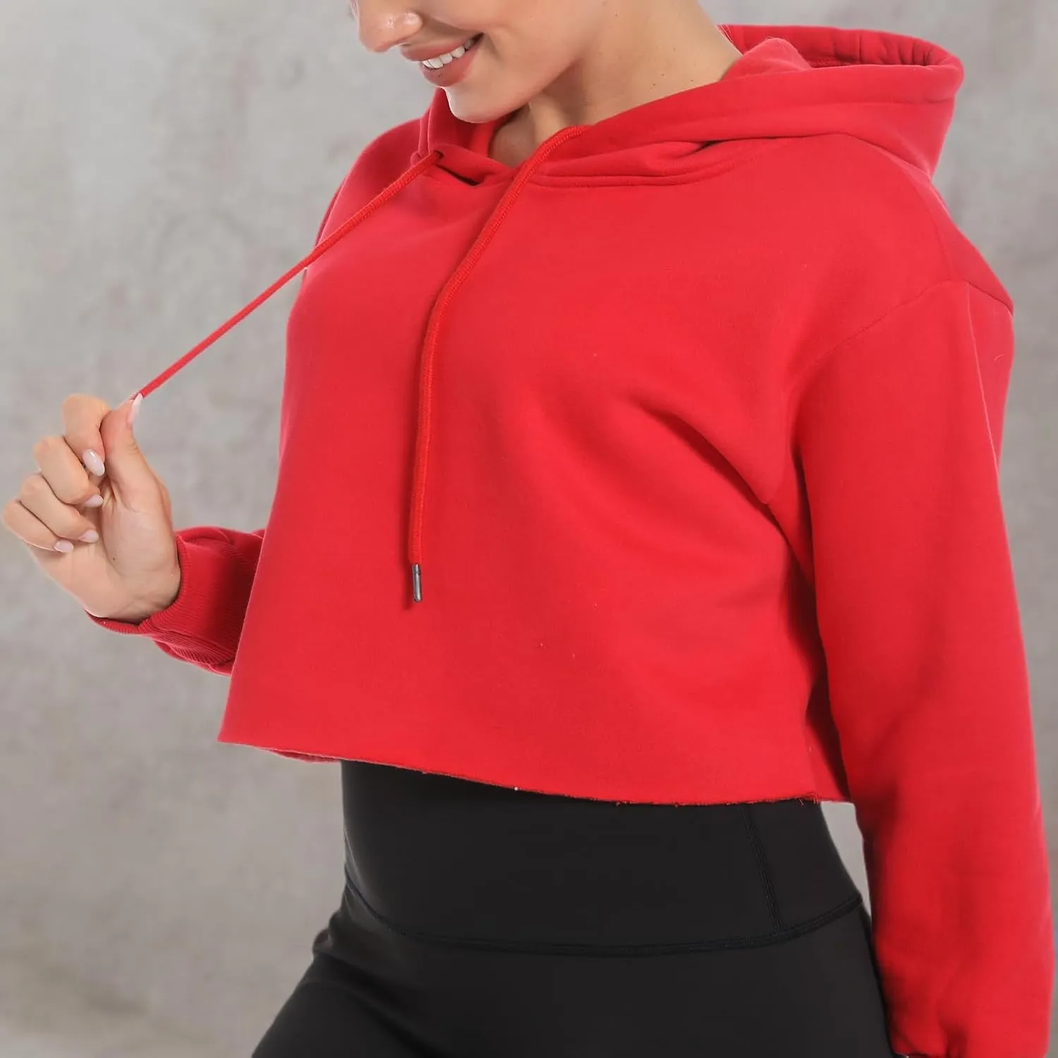 Women's Cropped Hoodie Fleece Long Sleeve Pullover Cut Off Hood Sweatshirt
