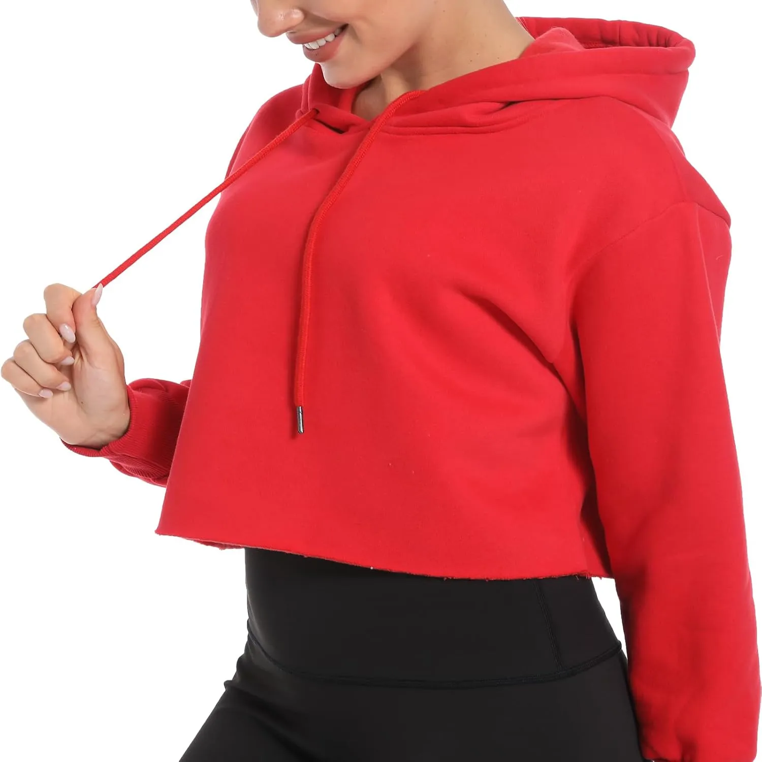 Women's Cropped Hoodie Fleece Long Sleeve Pullover Cut Off Hood Sweatshirt
