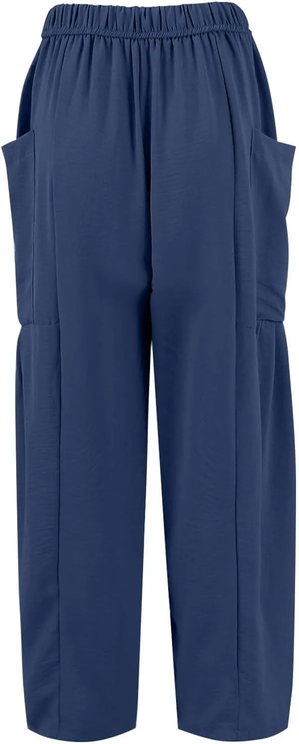 Womens Dress Pants Wide Leg High Waisted Drawstring Beach Pants Long Summer Loose Casual Flowy Palazzo Harem Trousers