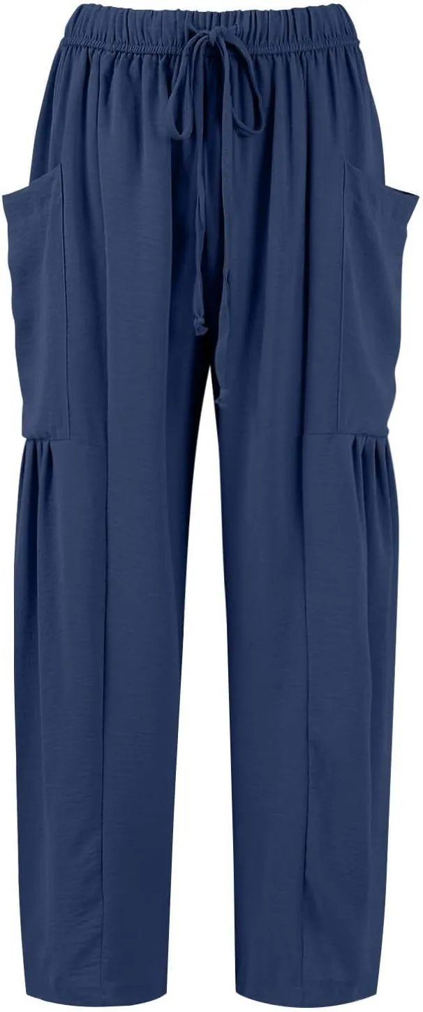 Womens Dress Pants Wide Leg High Waisted Drawstring Beach Pants Long Summer Loose Casual Flowy Palazzo Harem Trousers
