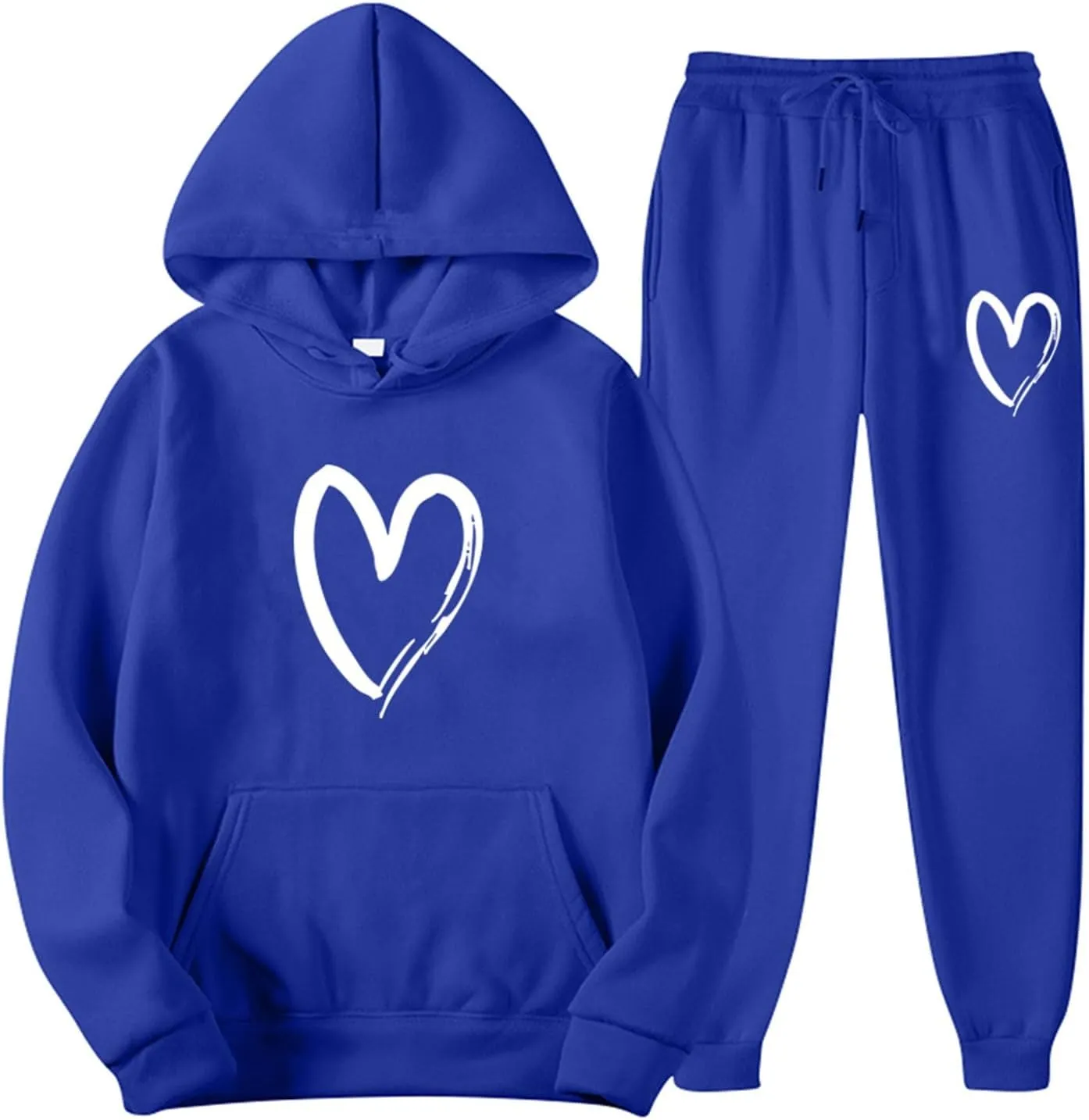 Women's Heart Print Fleece 2 Piece Outfits Sweatsuits Pullover Hoodie Sweatshirt and Jogger Pants Tracksuits Set