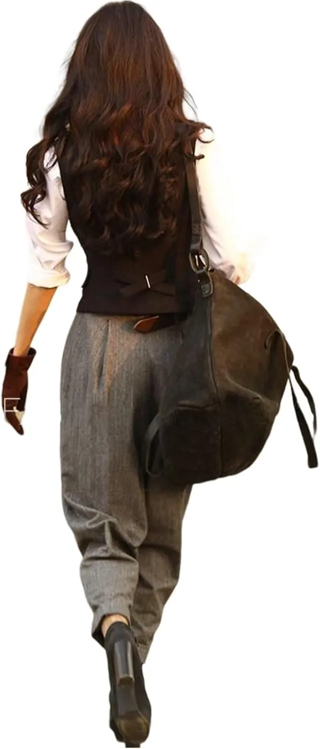 Womens Herringbone Tweed Single Breasted Waistcoat Casual Office Wear Vest Sleeveless Jacket