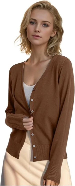 Women's Knitted Cardigan Sweater Casual V Neck Long Sleeve Solid Color Button Down Classic Soft Knit Sweater