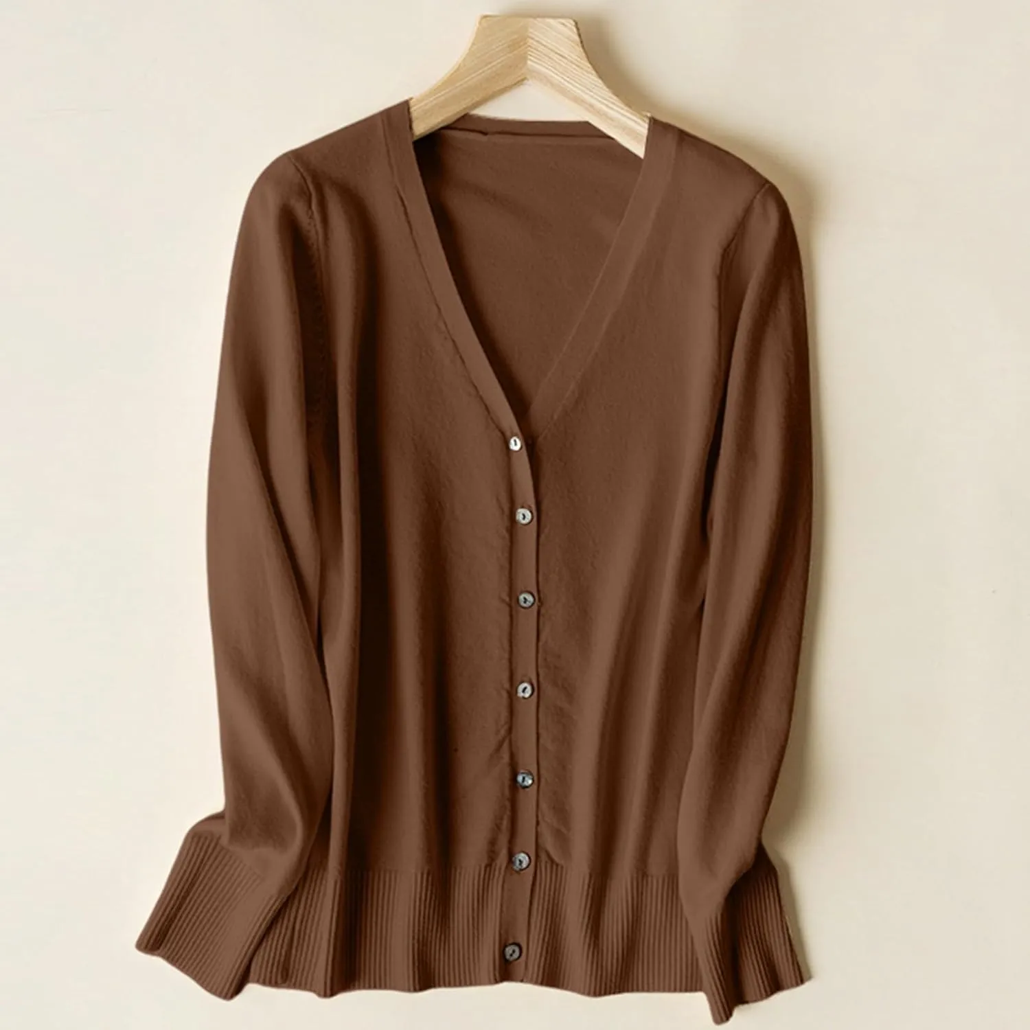 Women's Knitted Cardigan Sweater Casual V Neck Long Sleeve Solid Color Button Down Classic Soft Knit Sweater