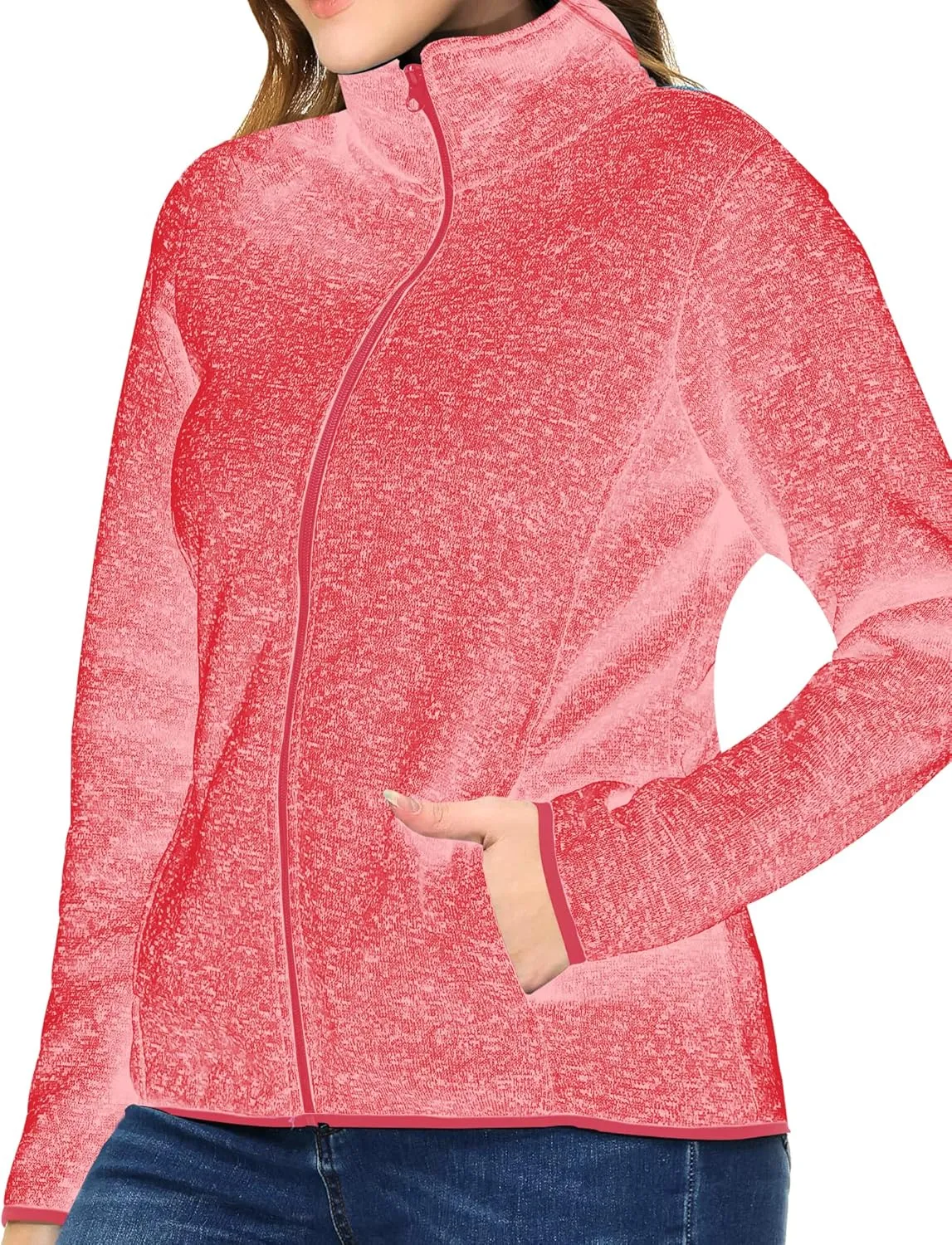 Womens Knitted Sweater Unique Speckled Zip Up Fleece Jacket, All Season Heather Cardigan