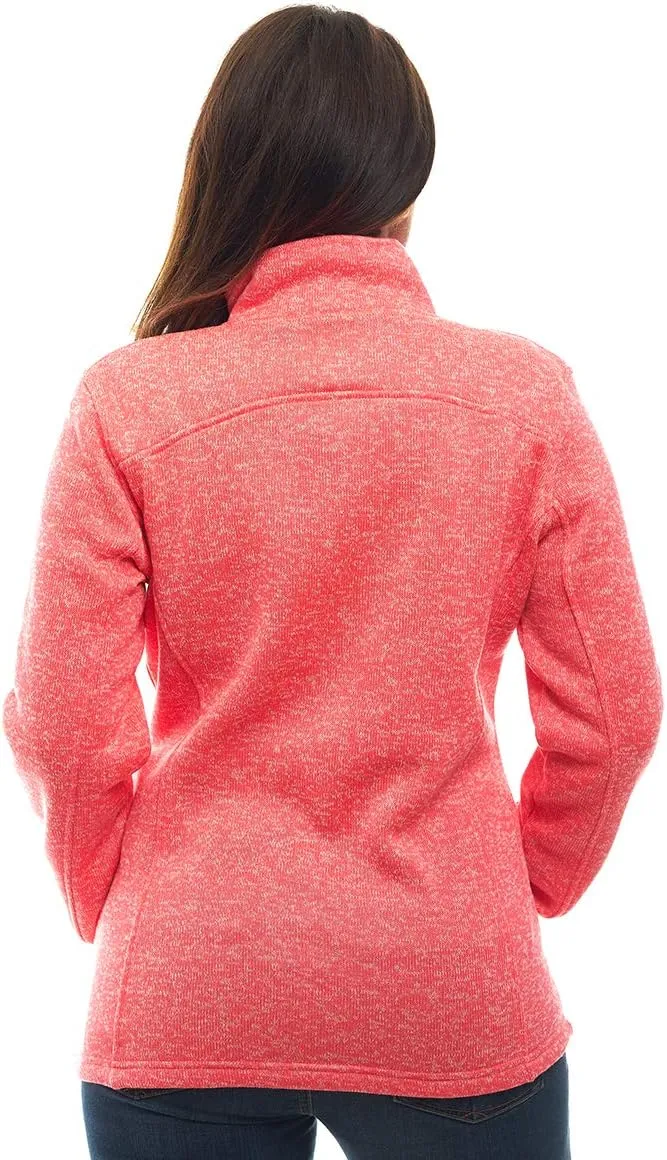 Womens Knitted Sweater Unique Speckled Zip Up Fleece Jacket, All Season Heather Cardigan