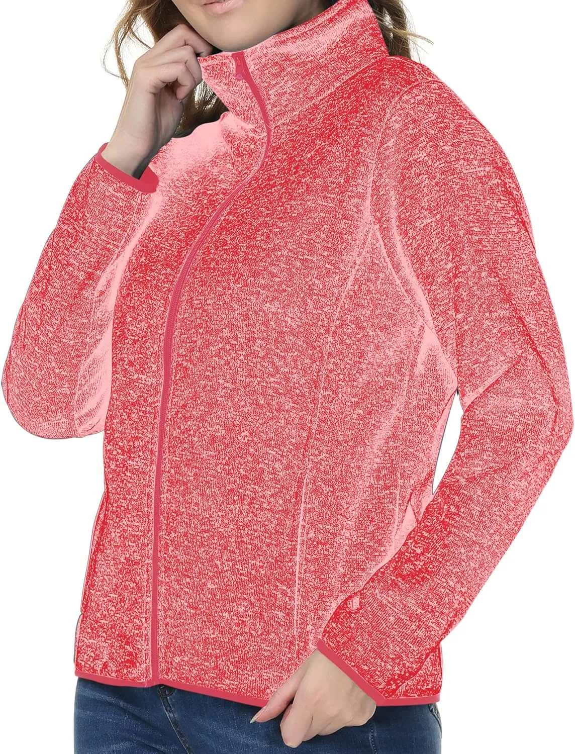 Womens Knitted Sweater Unique Speckled Zip Up Fleece Jacket, All Season Heather Cardigan